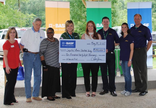 BASF employees recently presented a check to Capital Area United Way representatives for $248,000 – the total dollars pledged during BASF’s 2014-2015 United Way campaign at BASF’s Geismar and Zachary sites. Pictured from left to right included: Melissa Parmalee, American Red Cross; Dennis Stevens, ARC of East Ascension, Sharon Morris, ARC of East Ascension; Jolen Stein, BASF; Sarah Haneline, Capital Area United Way; Jason Gathright, BASF; Katherine Maurin, BASF; and David Vavrek, BASF.