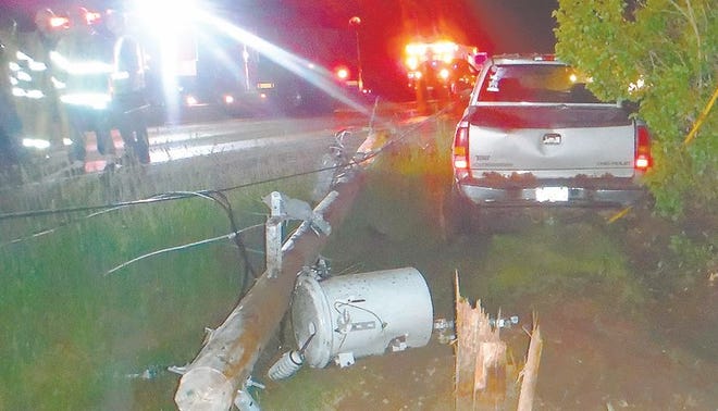 A Chevrolet Silverado driven by Kay Socolovitch, of Cheboygan, struck a power pole in the area of M-33 and Orchard Beach Road early Wednesday morning, causing the pole to break and fall to the ground.