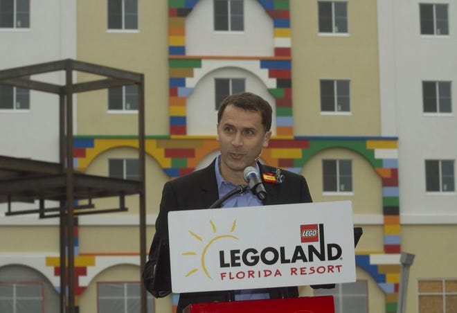 ADRIAN JONES, GENERAL MANAGER of the Legoland Florida Resort, discusses the progress of the Legoland Hotel in January. The Florida Supreme Court on Thursday ruled in favor of online-travel companies in a tax lawsuit.