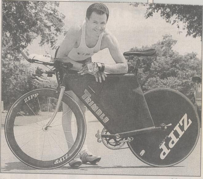 Mike McCarty, shown here in 1996 when he was 51 and one of the nationa's top duathletes, hasn't let a heart attack, stroke and knee surgery keep him from claiming his third national championship at 70 years old. STANDARD-TIMES FILE PHOTO