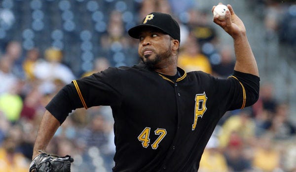 Pirates pitcher Francisco Liriano (47) struck out 12 White Sox on Monday in the Pirates' 11-0 win in Pittsburgh.