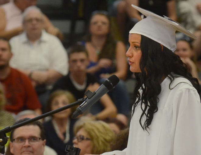 Addressing her classmates during the graduation ceremony at Riverside High School, Thursday, June 18, 2015 was class president Lindsay Micucci.