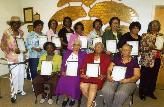 The Petersburg/Prince George Retired Teachers Association held its second awards luncheon on May 19, honoring 16 members. Pictured standing are: Edna Humphrey, Shirley Dobie, Susie Brown, Arnetta Jones, Annie Henderson, Elizabeth Westbrook, Ernestine Westbrook, Lula Divers, and Mary McCray; seated are: Eliza Day, Rosa Overby, Mavis Farrar and Ruth Howard. Absent were: Ida Allen, Inell Moody and Shirley Taylor. CONTRIBUTED PHOTO