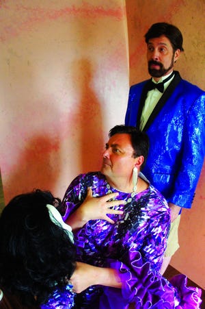 David Whiteman (standing) and Michael Moeller star in "La Cage aux Follies," onstage the next two weekends at the Washington Crossing Open Air Theatre in Titusville.