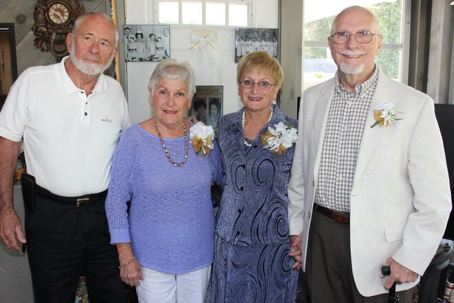 Paul and Martha Valcourt of Westport and Linda and Roland Marcoux of Somerset (from left) are celebrating their 50th wedding anniversaries. Sisters Martha and Linda were married the same day in 1965. GEORGE AUSTIN/HATHAWAY NEWS SERVICE