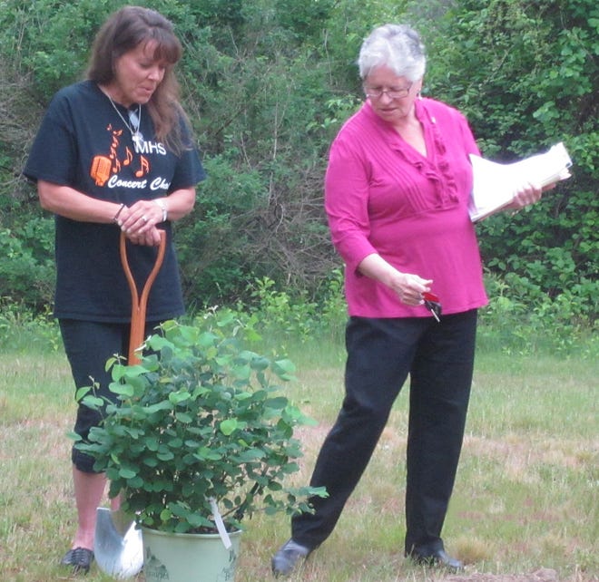 Lori Rea, mother of the late Nathan Childs, and Judy Bigelow Costa of Middleboro on the Move, get ready to plant a tree in Nathan's honor on Saturday, June 6, just before Middleboro High School graduation ceremonies. Submitted