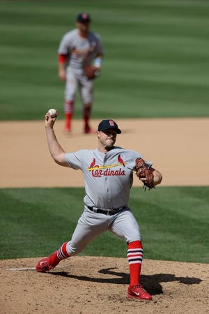 St. Louis Cardinals' Matt Belisle in action during a baseball game against the Philadelphia Phillies, Sunday, June 21, 2015, in Philadelphia.