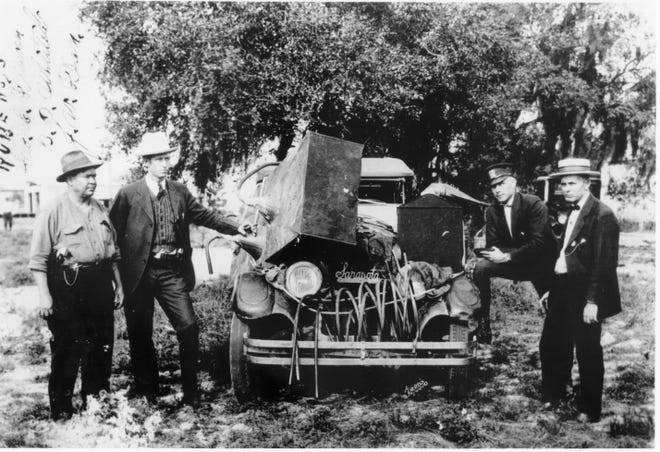 Illicit liquor played a role in both the 1928 and 1932 elections. This shot from 1926 shows a moonshine still seized by local law enforcement officers.