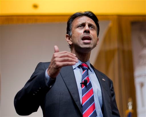 FILE - In this June 19, 2015, file photo, Louisiana Gov. Bobby Jindal speaks at the Road to Majority 2015 convention in Washington. Jindal appears ready to launch a long-shot campaign for the Republican presidential nomination that rests on courtship of evangelical Christians and his reputation as a man of ideas. The 44-year-old, two-term governor begins without the national prominence of rivals such as Florida Sen. Marco Rubio and former Florida Gov. Jeb Bush, who are among a dozen contenders for the nomination in a highly competitive pack. (AP Photo/Pablo Martinez Monsivais, File)