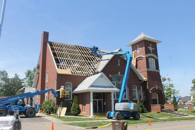 The Portland United Methodist Church was being repaired on Wednesday afternoon. It's unclear how much of the damage was structural.