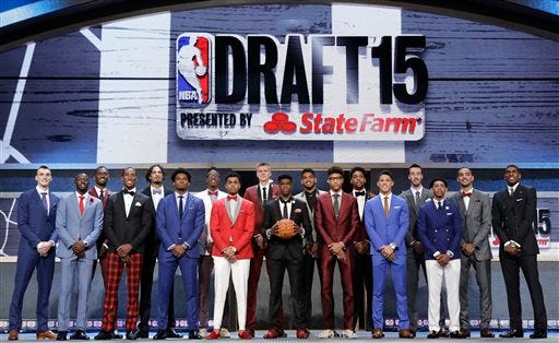 Top NBA draft prospects gather for a photo before the NBA basketball draft, Thursday, June 25, 2015, in New York. (AP Photo/Kathy Willens)