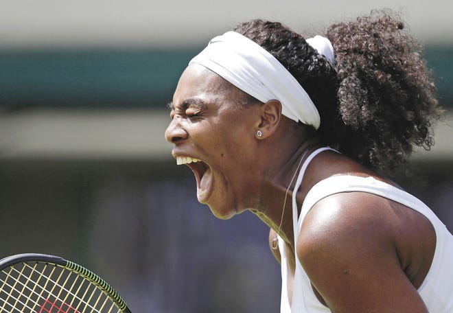 Pavel Golovkin/Associated Press Serena Williams of the United States celebrates a point during a women's singles first-round match against Margarita Gasparyan of Russia at the All England Lawn Tennis Championships in Wimbledon, London, on Monday.