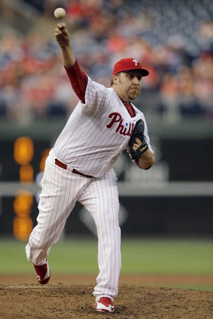 The Phillies' Aaron Harang pitches during the third inning Wednesday, July 1, 2015, in Philadelphia.
