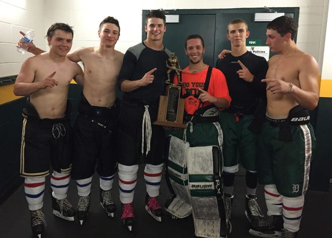 These six local hockey players represented New Hampshire in the annual New Hampshire/Vermont All-Star Hockey Classic this past Saturday at the University of Vermont. N.H. won, 1-0. From left are Spaulding's Zander Allen, Kyle Carignan and Justin Jewell, and Dover's Luc Ravenelle, Cam Crowley and Robert Markusic. Allen scored the lone goal and Ravenelle was named game MVP. Courtesy photo