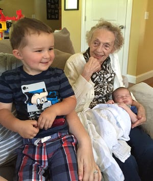 Nellie Eccleston recently visited her hometown of Middleboro to welcome great-great grandson Jackson Greene, little brother to her other great-great grandson Tyler Greene. Submitted