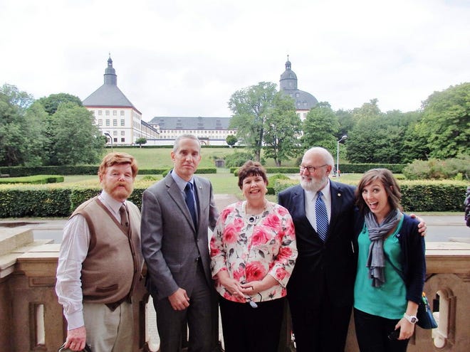 From left, Bob Blanton, U.S. Consul General Scott Riedmann, Nan Bridgeman, Mayor John Bridgeman and our interpreter Hanna Anderson near the Friedenstein Palace in Gotha.