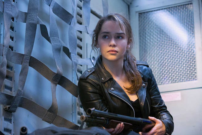 This photo provided by Paramount Pictures shows, Emilia Clarke as Sarah Connor, in "Terminator Genisys," from Paramount Pictures and Skydance Productions. (Melinda Sue Gordon/Paramount Pictures via AP)