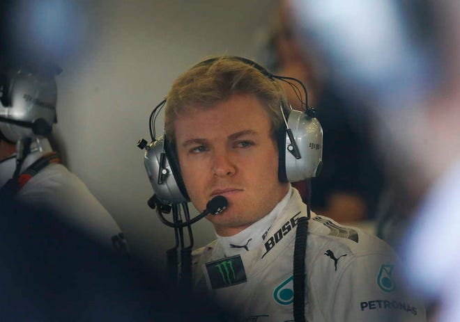 German Mercedes driver Nico Rosberg during the first training session for the British Formula One Grand Prix at Silverstone circuit, Silverstone, England, Friday, July 3, 2015. The British Formula One Grand Prix will be held on Sunday July 5. (AP Photo/Frank Augstein)