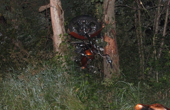 A 33-year-old Constantine man was killed Saturday when his motorcycle struck a pair of trees on Featherstone Road in Constantine Township.