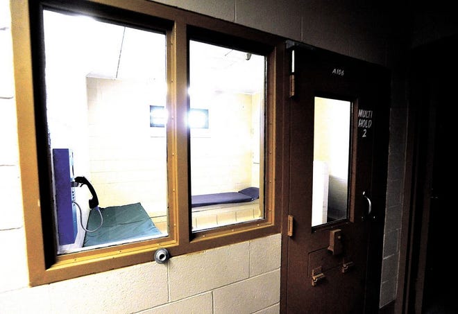 A telephone is available for use in one of the holding cells at the Tuscarawas County jail in New Philadelphia.