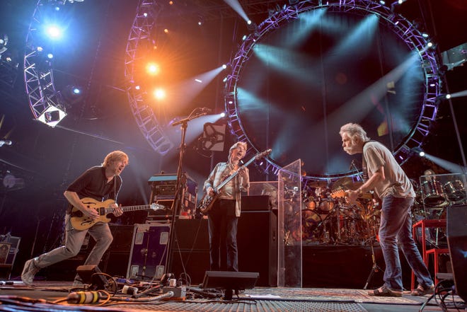 Trey Anastasio (left), Phil Lesh and Bob Weir of The Grateful Dead perform at Grateful Dead Fare Thee Well Show at Soldier Field on July 4.