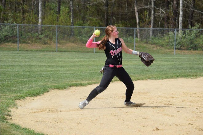Leah Major of Fairhaven had a .625 on base percentage and went 7-for-7 defensely for the Mass Xplosion softball team last weekend. CONTRIBUTED PHOTO