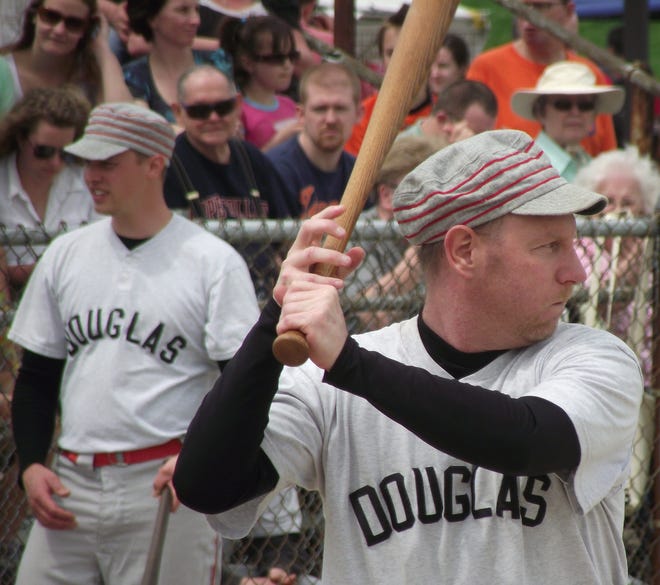 A member of the Douglas Dutchers Vintage Base Ball Club bats at a game in Holland on Saturday, May 4, 2013. Sentinel File.