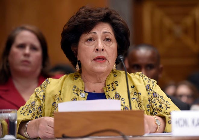 In this June 25, 2015, file photo, Office of Personnel Management (OPM) director Katherine Archuleta testifies on Capitol Hill in Washington. The Obama administration says hackers stole Social Security numbers from more than 21 million people and took other sensitive information when government computer systems were compromised. The number affected by the breach is higher than the 14 million figure that investigators gave The Associated Press in June. (AP Photo/Susan Walsh)