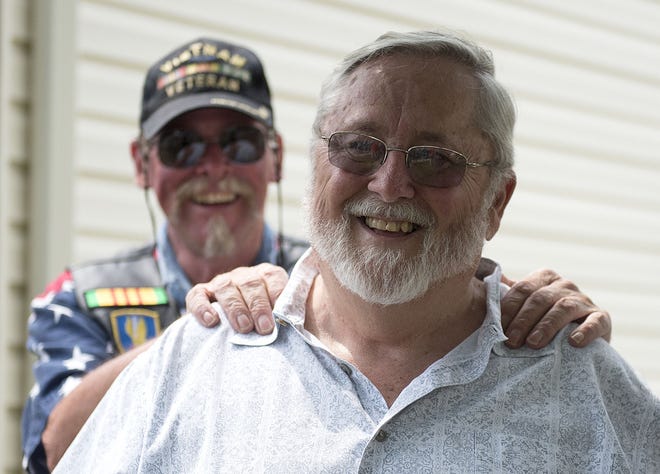 Tom Spoltore and four of his relatives are honored for their service by A Hero's Welcome and Warriors' Watch Riders at Spoltore's home in Warrington on Sunday, July 12, 2015. Those honored were Tom Spoltore, Lou Spoltore, of New Jersey, WWII veteran, Henry Prezcha, of Philadelphia, a Korea era veteran, Thomas Spoltore of Warrington, vietnam era veteran, and Ronald Spoltore, of California, a Vietnam era veteran.
