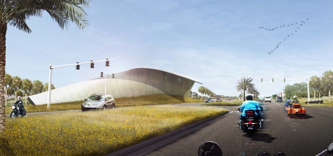 Rendering of The Wave, a massive sculpture that would move with the wind and is being considered at the new I-95 and International Speedway Boulevard interchange. Provided photo