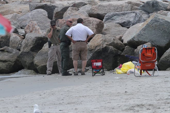 Law enforcement is focused on the area just next to the jetty at Salty Brine State Beach where a 60-year-old woman was thrown into the rocks.