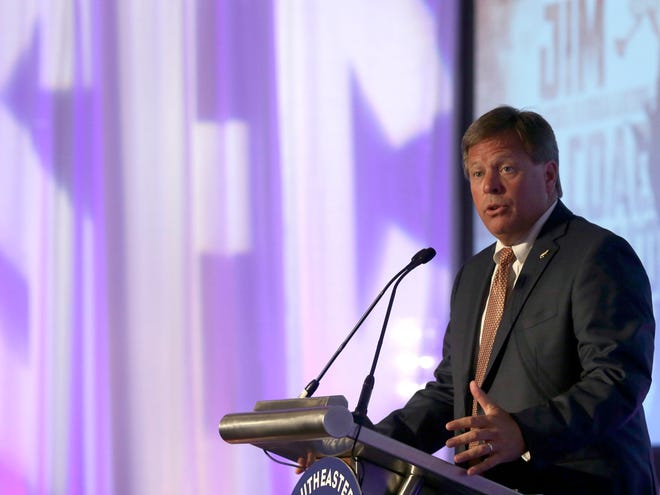 Florida coach Jim McElwain speaks to the media during the NCAA college football Southeastern Conference Media Days, Monday, July 13, 2015, in Hoover, Ala.