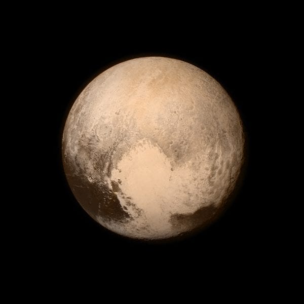 This July 13, 2015 image provided by NASA shows Pluto, seen from the New Horizons spacecraft. The United States is now the only nation to visit every single planet in the solar system. Pluto was No. 9 in the lineup when New Horizons departed Cape Canaveral, Fla, on Jan. 19, 2006 (NASA via AP)