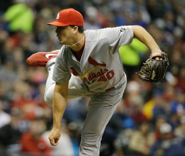 Mitch Harris earlier this season made his major league debut for the St. Louis Cardinals, who begin the second half of their schedule with baseball's best record.