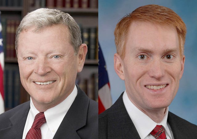 U.S. Sen. Jim Inhofe, left, and U.S. Sen. James Lankford, both R-Okla.