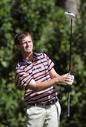 Will.Dickey@jacksonville.com--01/31/12--University of Florida golfer Tyler McCumber watches a shot in the final round of the Seabest Invitational at TPC Sawgrass Tuesday, January 31, 2012 in Ponte Vedra Beach, Florida. (The Florida Times-Union, Will Dickey)