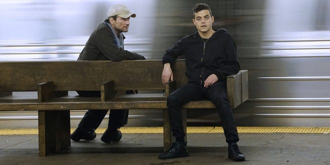 Standout performances by Christian Slater (left) and Rami Malek help "Mr. Robot" rise above its familiar plot elements.