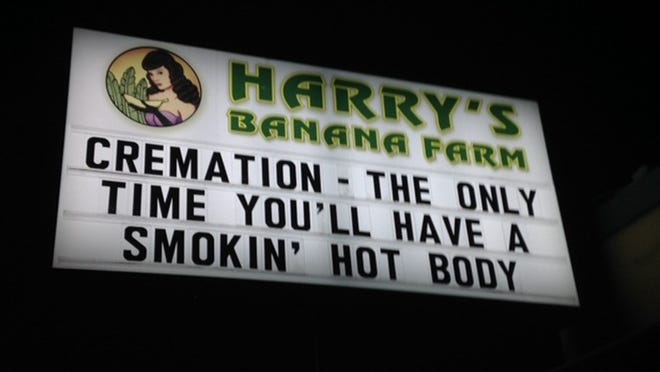 Harry's Banana Farm roasts Lake Worth's issues with the local crematorium.