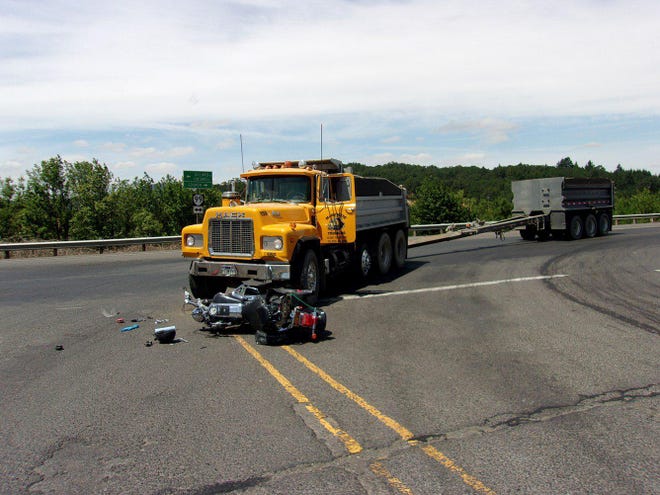 Kevin Peschel was killed Tuesday afternoon when his motorcycle collided with a dump truck, according to Oregon State Police.