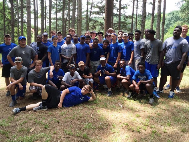 Members of the Tuscaloosa County High School football team participated in team building exercises at the rope course at The True Vines Foundation in Eutaw.