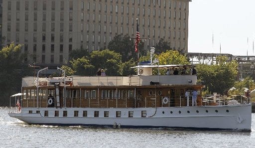The USS Sequoia motors on the Anacostia River in Washington. A Delaware judge has given a lender 60 days to buy the former presidential yacht from its current owners.