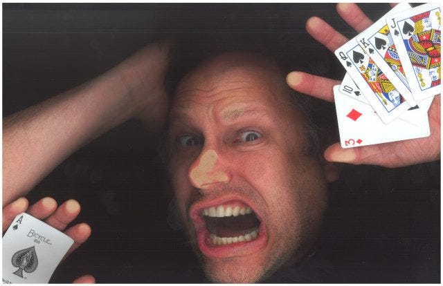 Andrew Pinard realizes a little too late that card tricks aren’t particularly welcomed by serious gamblers. Courtesy photo
