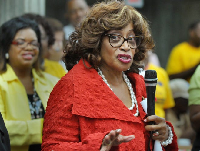U.S. Rep. Corrine Brown speaks during a celebration of the 50th anniversary of Medicare and Medicaid on Monday, Aug. 3, at the Mary Singleton Senior Center in Jacksonville.