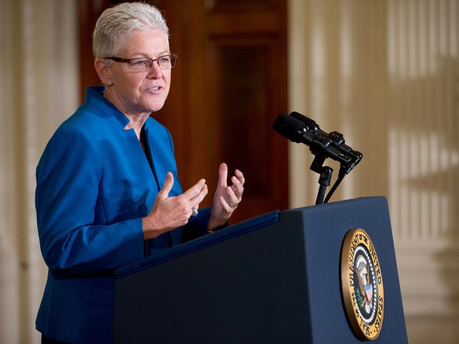 Environmental Protection Agency (EPA) Administrator Gina McCarthy speaks in the East Room at the White House in Washington on Monday before President Barack Obama spoke about his Clean Power Plan.