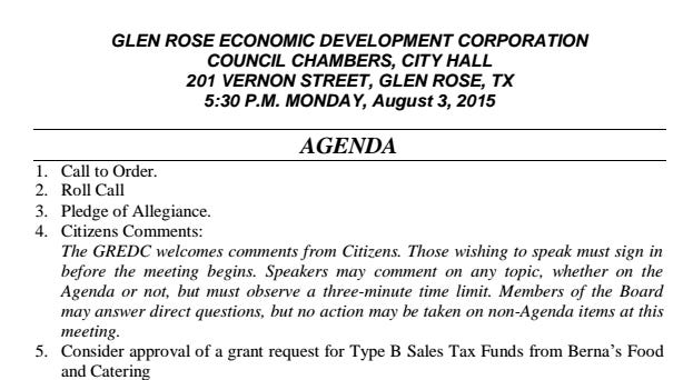Glen Rose Economic Development Corporation awards grant to Bernas