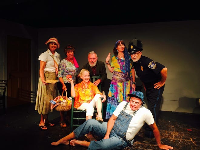 The cast of "A Bad Year for Tomatoes," which opens tonight at Marion Art Center, includes Tom O'Shaughnessy, front; Suzie Kokkins, Susan Sullivan, Jay Ryan, Suzy Taylor and 

Gary Taylor, back row, left to right; and Cynthia Latham, seated.

COURTESY OF MARION ART CENTER
