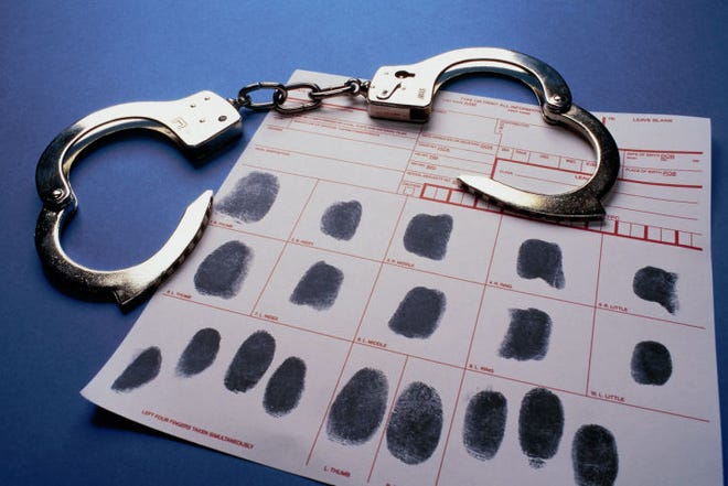 Handcuffs and fingerprint sheet