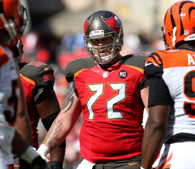 TAMPA BAY OFFENSIVE LINEMAN Garrett Gilkey is trying to win the starting spot at right guard for the Buccaneers.