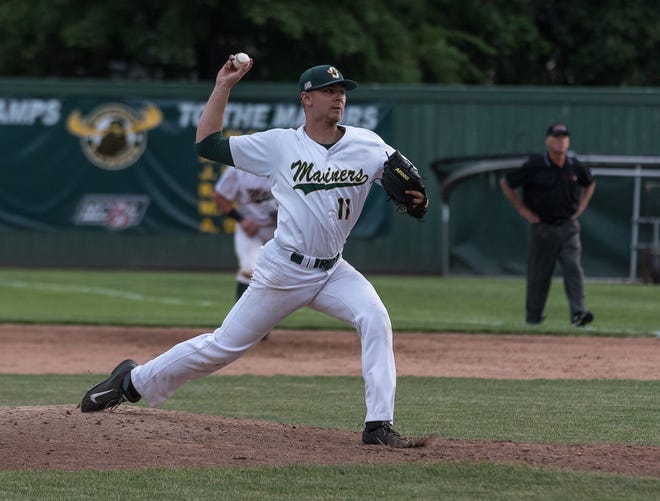 Ben Wessel shines on the mound during the Sanford Mainers' season this summer. COURTESY PHOTO BY BOB SIMMONS