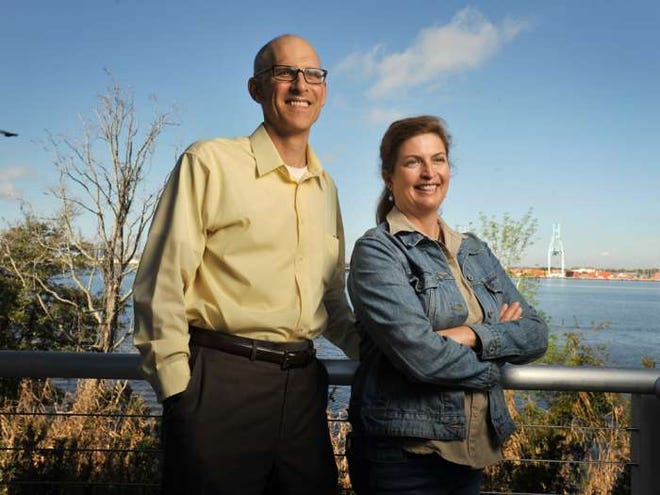 Jimmy Orth, the executive director of the St. Johns Riverkeeper and Lisa Rinaman, the current riverkeeper overlooking the St. Johns River from the Jacksonville University campus March 10, 2015.